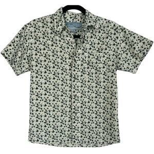 VTG Address Unknown White Teal Navy S Atomic Pattern Retro 90s Mod Poly Button